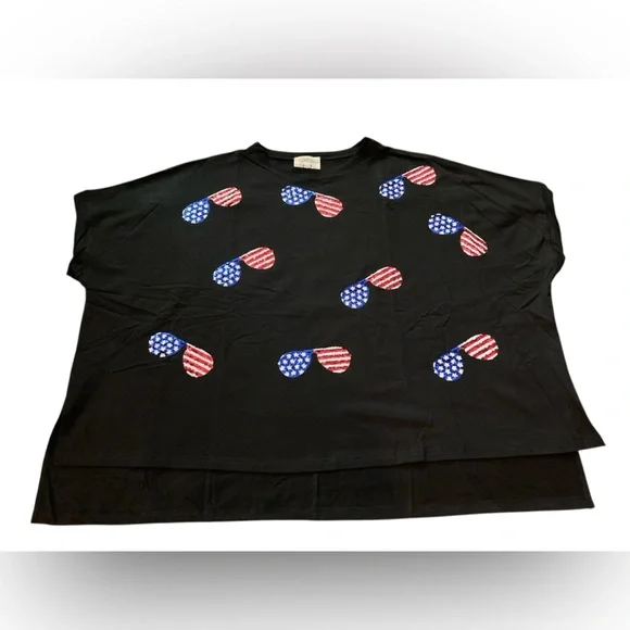 Fantastic Fawn patriotic sequin sunnies graphic tee oversized L - Picture 5 of 11
